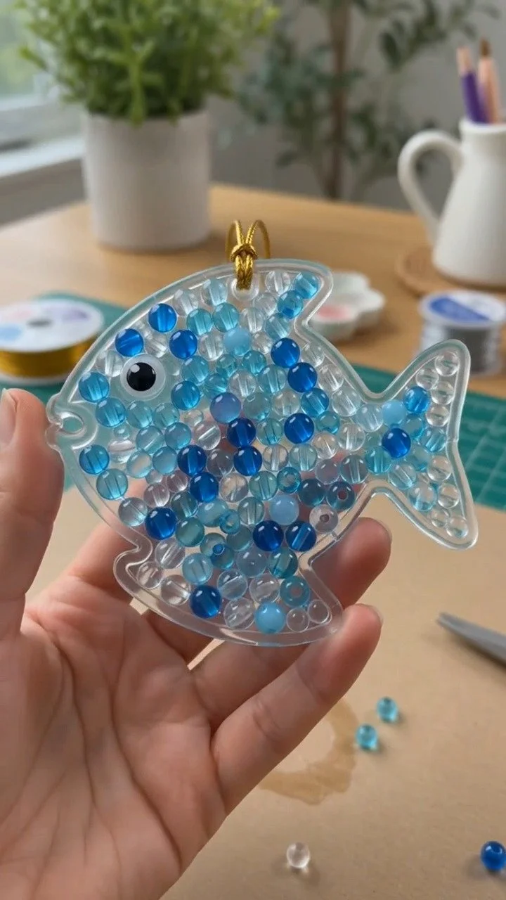 Blue beads come together to make ocean-inspired suncatchers that sparkle beautifully as sunlight passes through them. Save this idea for later. 10 Blue beads come together to make ocean-inspired suncatchers that sparkle beautifully as sunlight passes through them. Save this idea for later.