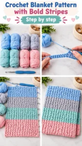 Crochet Blanket Pattern with Bold Stripes 14 Crochet Blanket Pattern with Bold Stripes