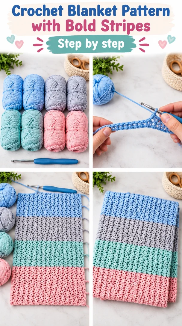 Crochet Blanket Pattern with Bold Stripes 5 Bold Stripes Crochet Blanket Pattern