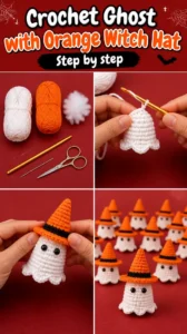 Crochet Ghost with Orange Witch Hat 12 Crochet Ghost with Orange Witch Hat