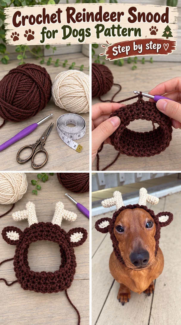Crochet Reindeer Snood for Dogs Pattern 5 Crochet pattern #087 - Reindeer Snood, Dog Ear Warmer, Dog Hood - pdf tutorial