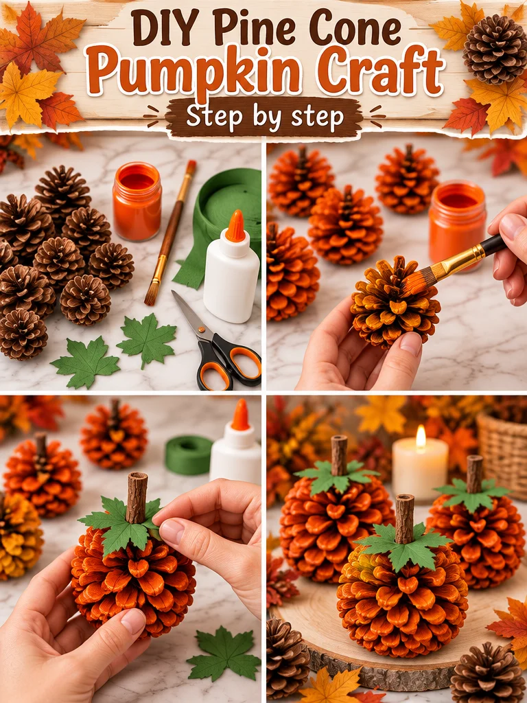 DIY Pine Cone Pumpkin Craft 3 DIY Pine Cone Pumpkin 🎃 🌲