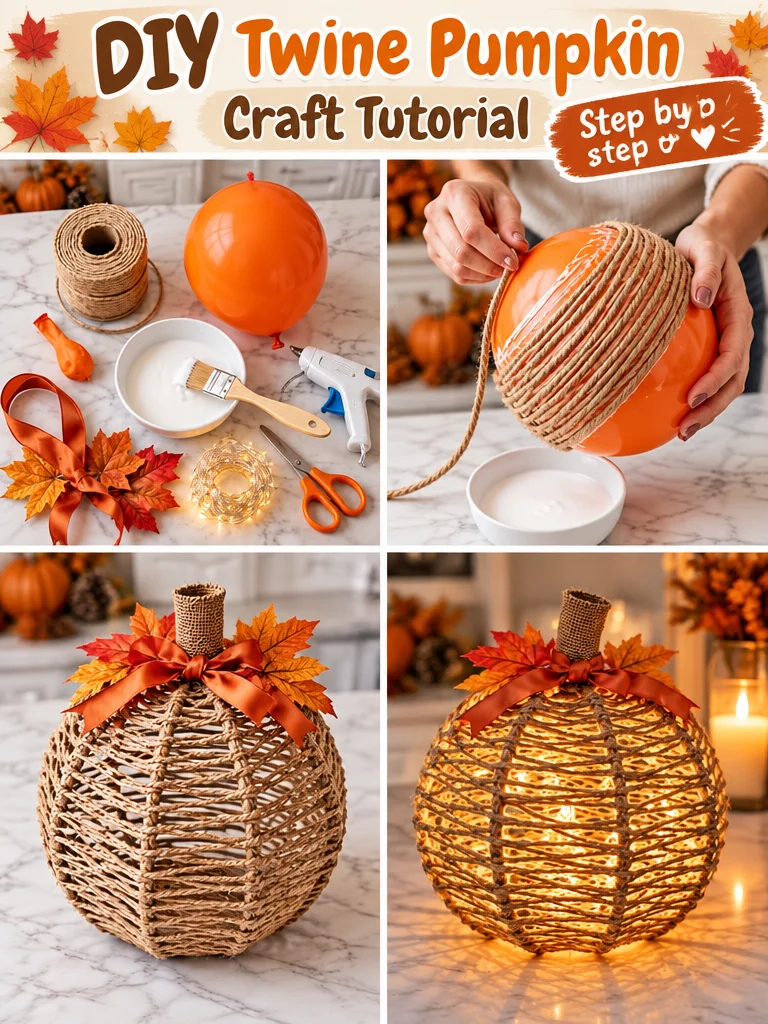 DIY Twine Pumpkin Craft Tutorial 5 DIY Twine Pumpkin 🎃 🎈