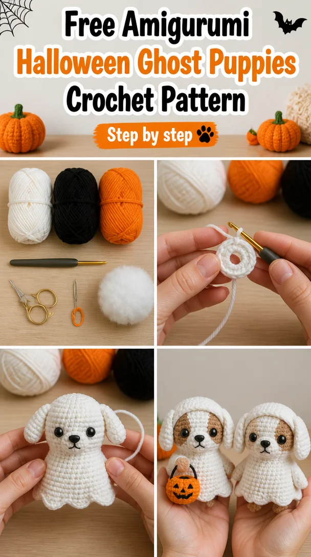 Free Amigurumi Halloween Ghost Puppies Crochet Pattern 5 Amigurumi Halloween Ghost Puppies - FREE Crochet Pattern - CRAFTSFORLOVE.COM