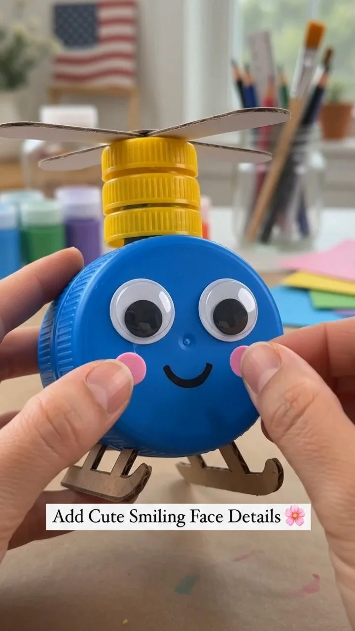 Give old bottle caps a new purpose by building a charming miniature helicopter with colorful recycled pieces. Which version would you make? 8 Give old bottle caps a new purpose by building a charming miniature helicopter with colorful recycled pieces. Which version would you make?