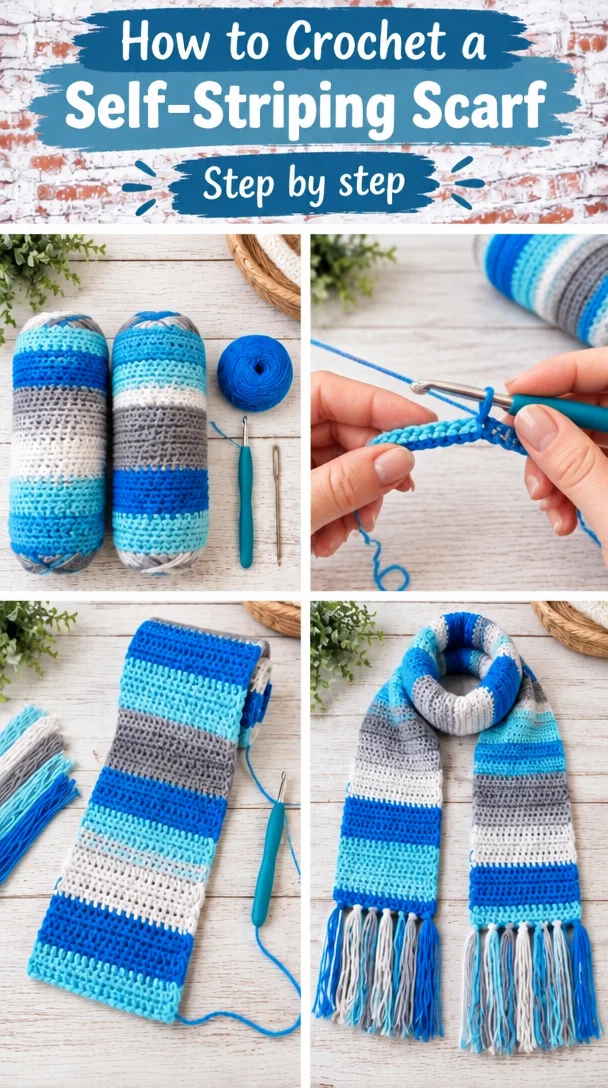 How to Crochet a Self-Striping Scarf 5 Self-Striping Crochet Scarf Pattern