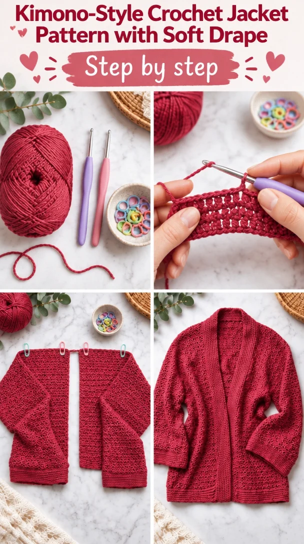Kimono-Style Crochet Jacket Pattern with Soft Drape 5 Soft Drape Kimono Crochet Jacket Pattern
