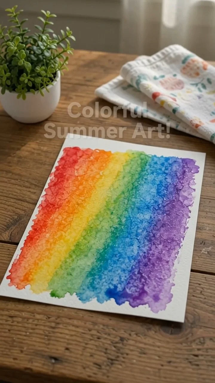 Melting rainbow ice cubes become paintbrushes for a fun summer art activity filled with colorful blends and creative patterns. #IceCubePainting #SummerArt #DIYArt #KidsCrafts 8 Melting rainbow ice cubes become paintbrushes for a fun summer art activity filled with colorful blends and creative patterns. #IceCubePainting #SummerArt #DIYArt #KidsCrafts