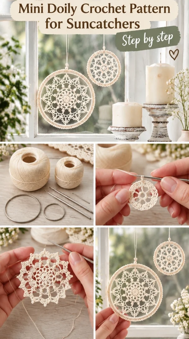 Mini Doily Crochet Pattern for Suncatchers 5 Crochet Suncatcher Mini-Doilies Pattern