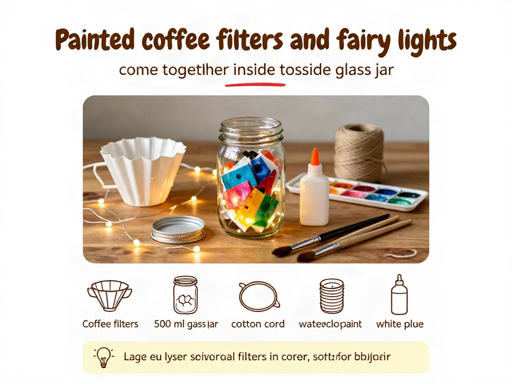 Painted coffee filters and fairy lights come together inside a glass jar to create a glowing jellyfish display with a soft underwater feel. Perfect for your next craft day. 7 Painted coffee filters and fairy lights come together inside a glass jar to create a glowing jellyfish display with a soft underwater feel. Perfect for your next craft day.