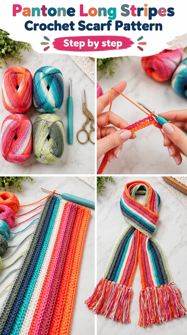 Pantone Long Stripes Crochet Scarf Pattern 5 x Pantone Long Stripes Crochet Scarf Pattern