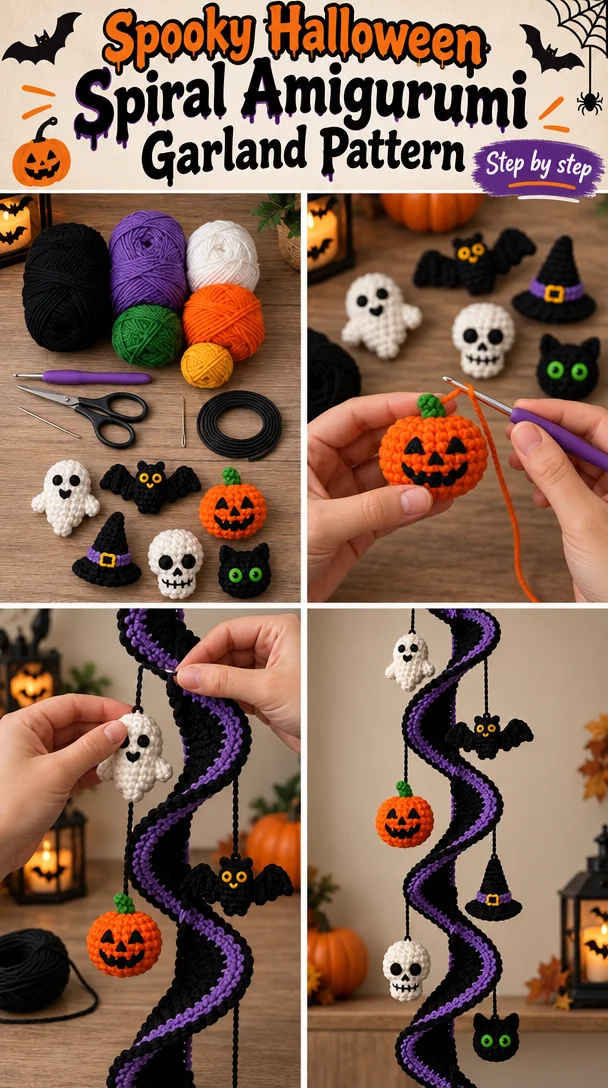 Spooky Halloween Spiral Amigurumi Garland Pattern 5 Spooky Halloween Spiral Garland Amigurumi Pattern | Pattern Obsession
