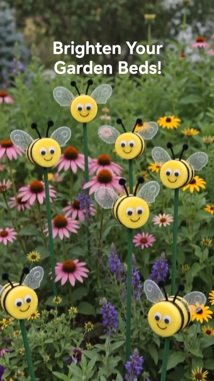 Yellow pool noodle slices become cheerful bumble bee garden stakes with striped tape, mesh wings, and playful googly eyes. A fun project to try this weekend. #BumbleBeeStakes #PoolNoodleCraft #DIYGard 11 Yellow pool noodle slices become cheerful bumble bee garden stakes with striped tape, mesh wings, and playful googly eyes. A fun project to try this weekend. #BumbleBeeStakes #PoolNoodleCraft #DIYGard